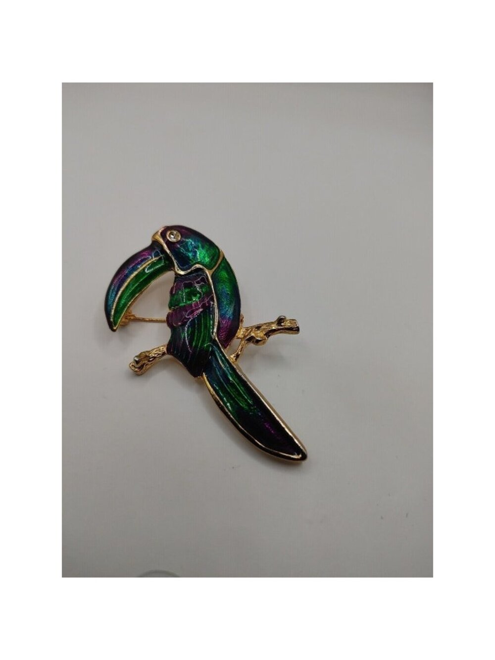 Pin Brooch Enameled Toucan purple& green